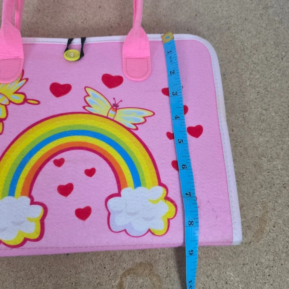 Pink Felt Montessori Busy Board Toddler Sensory Toy Alphabet Rainbow Briefcase